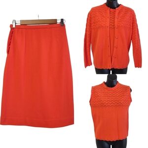 Vintage Dalton 3-Piece Knit Skirt Set Cardigan Sleeveless Top A-Line Skirt Sz 10